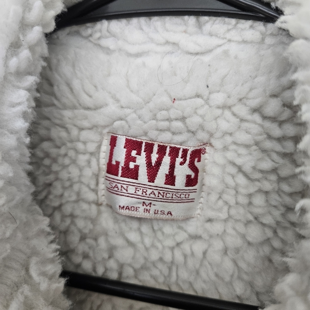 Levi's Vintage Men's Medium Sleeveless Denim Sherpa Vest Button Up Jean Fall Top - Picture 2 of 8